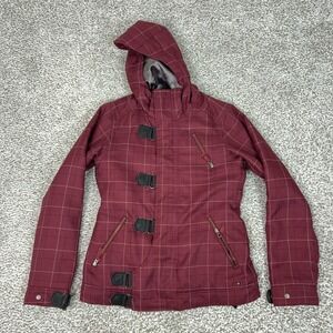 Burton Jacket Womens Medium Red Fleece Lined Plaid Ski Snowboard Winter Coat Top